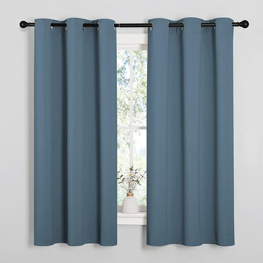 NICETOWN Smoky Blue Blackout Curtains for Laundry 42" w x 68" L 2 Panels | Thermal Insulated Decoration Drapes for Office Window, Light Blocking Room Darkening Noise Reducing Energy Saving Home Decor