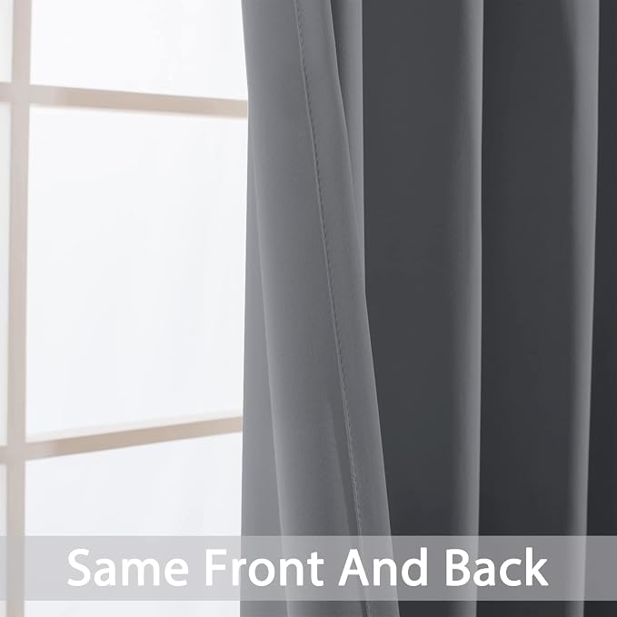 Yakamok Grey Room Darkening Curtains 62x84 inch Gray Grommet-Living Room | 2 panels,blackout window treatment,thermal insulated,light blocking drapes,privacy protection,bedroom study dining room