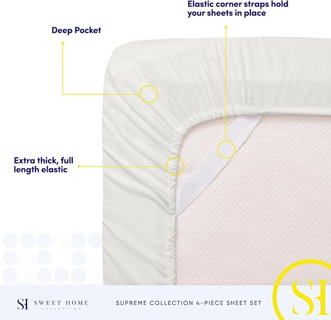 Split King Sheets - Breathable Luxury Sheets with Full Elastic & Secure Corner Straps Built In - 1800 Supreme Collection Extra Soft Deep Pocket Bedding Set, Sheet Set, Split King Size, Ivory