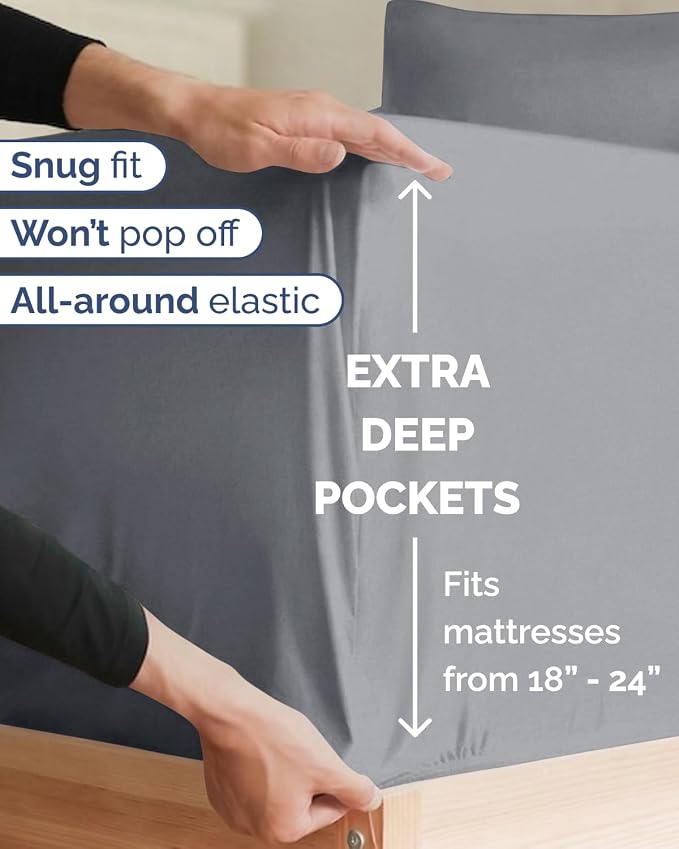 Extra Deep Twin XL Sheet Set - 4 Piece College Dorm Room - Steel Blue | College Dorm Room Essentials, Easy & Secure Fit, Ultra-Soft, Wrinkle & Fade Free, Comfy Sheets Set with Extra Deep Pockets