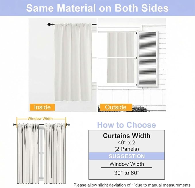 Simplebrand Ava Ivory Light Filtering Curtains for Bedroom 63 Inch Length 2 Panels Set, Privacy Thermal Insulated Rod Pocket Door Window Curtains for Patio French Door Front Door, W40 x L63 Inch