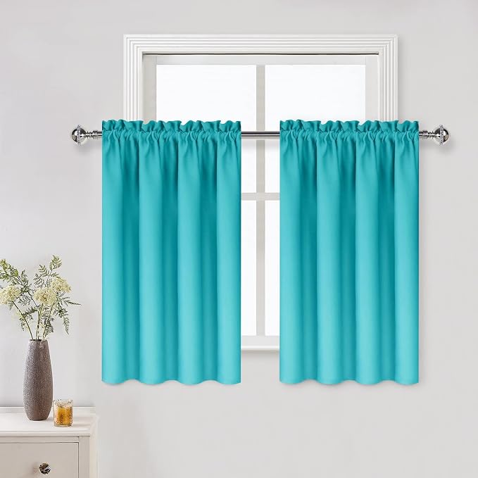 DWCN Short Blackout Curtains 42 x 36 Inch for Kitchen RV Bunk Turquoise | 2 Panels Set, Kitchen Window Curtains Over Sink, Thermal Insulated, Light Blocking, Rod Pocket Drapes for Small Window
