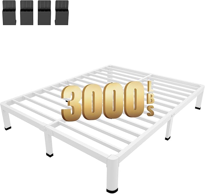 MAF 7 Inch King Metal Platform Bed Frame White with Round Corner Legs | Mattress Slide Stopper, 3000 LBS Heavy Duty Steel Slats Support, Noise Free, No Box Spring Needed, Easy Assembly, Anti-Slip