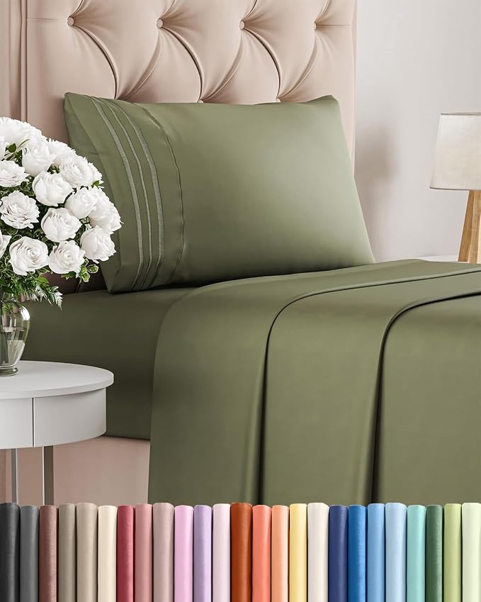 Twin Size 3 Piece Sheet Set - Breathable & Cooling Sheets - Sage Green | Hotel Luxury Bed Sheets for Women & Men, Deep Pockets, Easy-Fit, Extra Soft and Wrinkle Free Sheets, Oeko-Tex Bed Sheet Set