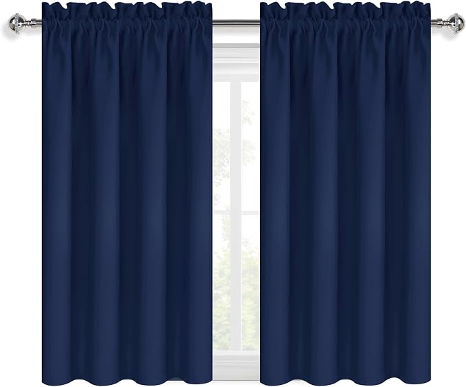 DWCN Blackout Curtains for Bedroom 42 x 45 Inch Long Navy Blue 2 Panels | Room Darkening, Thermal Insulated, Light Blocking, Rod Pocket Drapes, Noise Reducing Window Treatments
