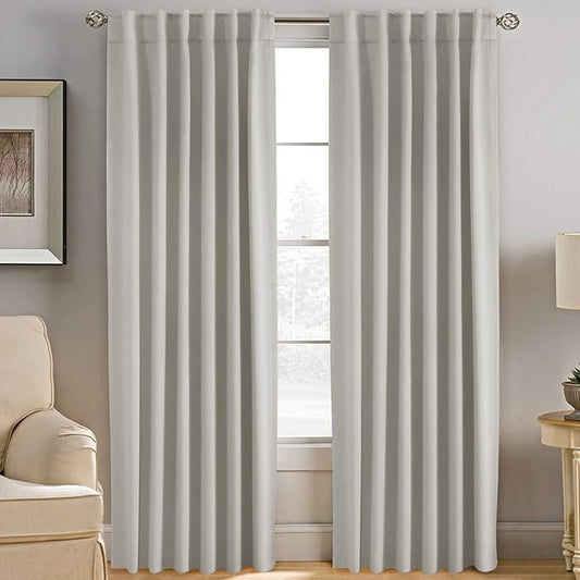 H.VERSAILTEX Back Tab Curtains 90 Inch Long for Living Room, Rod Pocket Room Darkening Thermal Insulated Blackout Curtains, 52 x 90 Inch, Ivory/Cream, 2 Panels