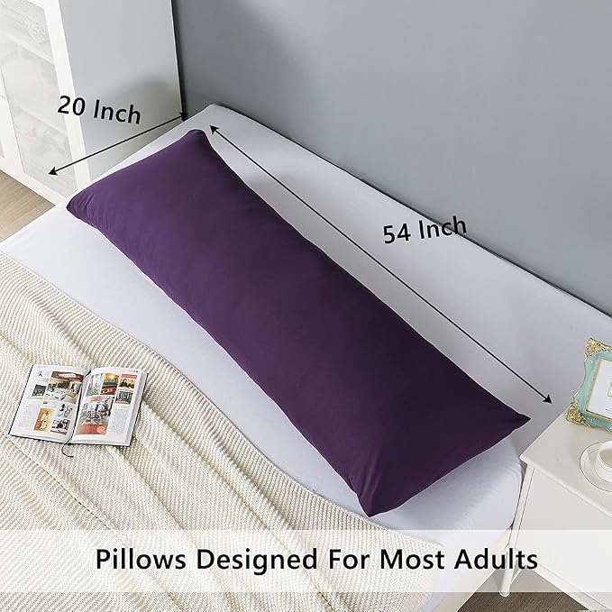 ELNIDO QUEEN Body Pillow with Pillowcase - Soft Long Bed Pillow for Adults - Breathable Full Body Pillow Insert for Sleeping, 20x54inches, Purple