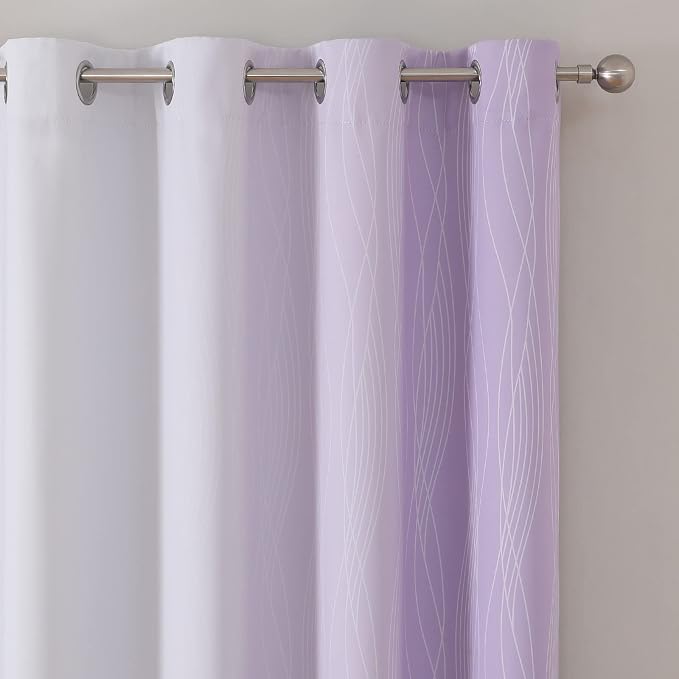 Lilac and Greyish White Ombre Blackout Curtains for Bedroom 45 Inch Long | Estelar Textiler Room Darkening Gradient Living Room Curtains,Thermal Insulated,Light Blocking Grommet Drapes,52x45,2 Panels