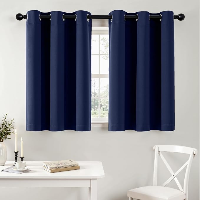 MIULEE Blackout Curtains for Bedroom 2 Panels 40 x 36 Inch Long Navy Blue | Thermal Insulated, Living Room Darkening Grommet Drapes, Noise Reducing, Light Blocking Window Treatments