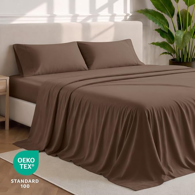 Bare Home Split King Sheet Set - 1800 Ultra-Soft (Split King, Cocoa) | Deep Pockets 6 to 15 Inches, Breathable, Hypoallergenic, Hotel Luxury, Easy Fit, Soft, All-Season