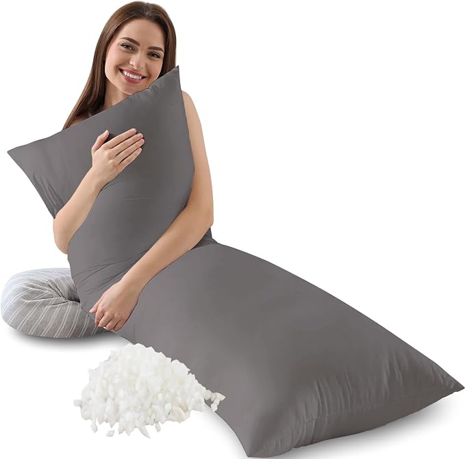 Memory Foam Body Pillow Insert,Bed Pillow for Adults, Grey | Soft & Supportive Bed Pillow, Breathable Full Body Pillows, Large Long Bed Pillow