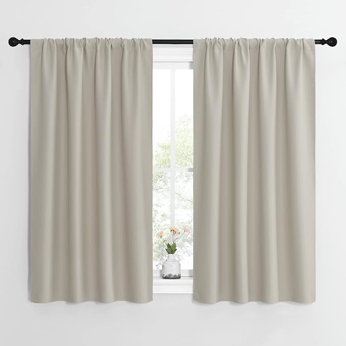 NICETOWN Blackout Curtains for Living Curtains, Room Darkening Window Curtain Panels, Easy-Care Solid Thermal Insulated Draperies/Drapes for Daughter Room (Natural, 2 Panels, 42 by 54)
