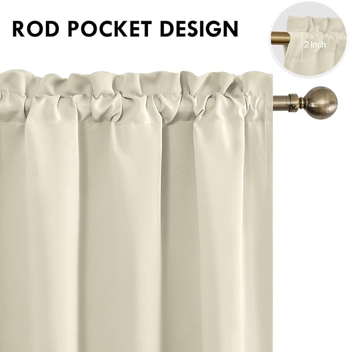 DWCN Blackout Curtains for Bedroom 38 x 63 Inch Long Light Beige 2 Panels | Room Darkening, Thermal Insulated, Light Blocking, Rod Pocket Drapes, Noise Reducing Window Treatments