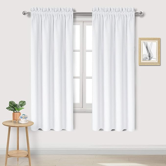 DWCN White Curtains 50% Light Blocking for Living Room 63 Inch 2 Panels | Room Darkening, Thermal Insulated, Light Blocking, Rod Pocket Drapes, Noise Reducing Window Treatments, Pure White