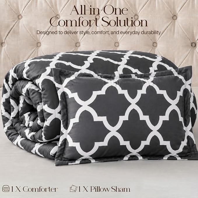 Utopia Bedding 2 Pc Twin Comforter Set, Printed Comforter, Grey | Comforter Set Includes Comforter (64x88) Inches, 1 Sham (20x26) Inches. Soft Microfiber Down Alternative, Machine Washable.