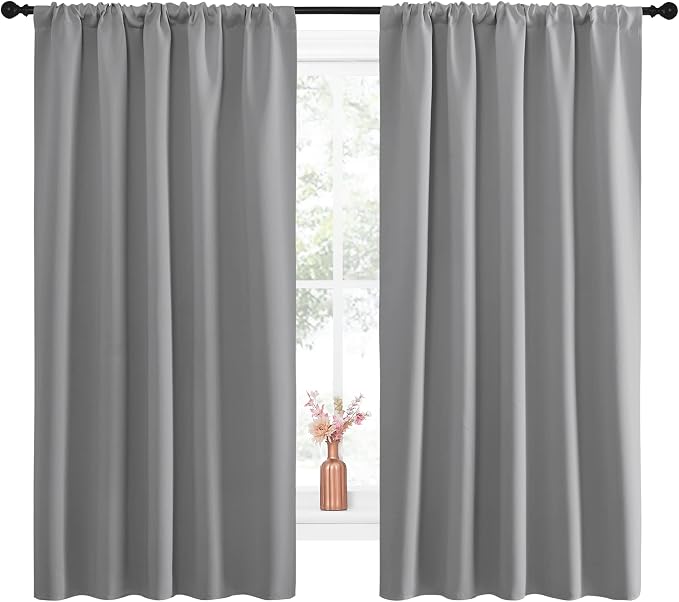 NICETOWN Blackout Curtain Panels for Window - Energy Efficient & Noise Reducing Thermal Insulated Rod Pocket Blackout Drapes/Draperies for Living Room (Silver Grey, 2 Panels, W52 inches x L63 inches)
