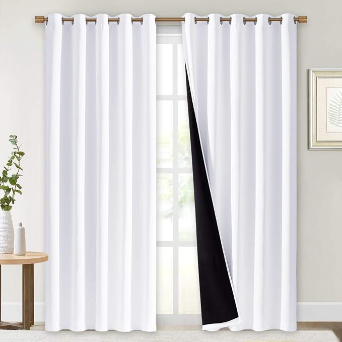 NICETOWN White Blackout Curtains for Nursery 70" Wide x 84" Long 2 Panels | 100% Room Darkening Cold Full Light Blocking Drapes with Black Liner, Thermal Insulated Draperies for Bedroom Window Decor