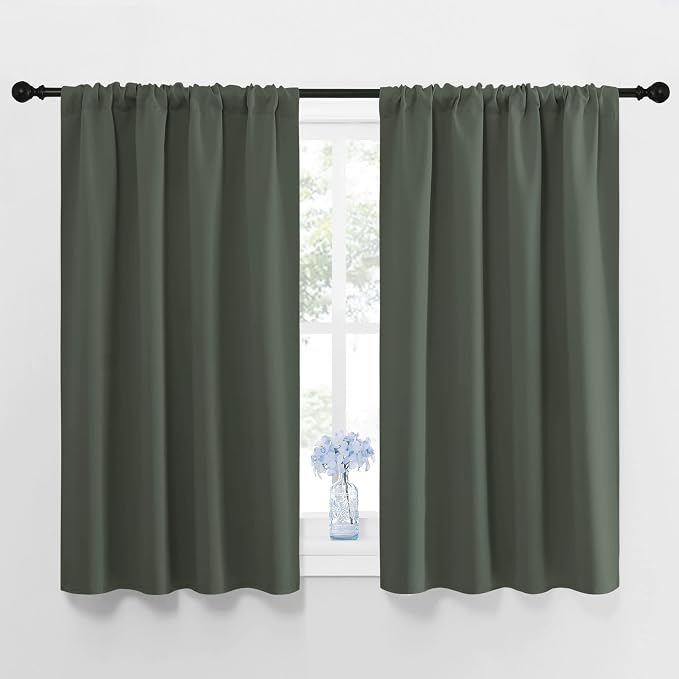 NICETOWN Bedroom Curtains Blackout Draperies - All Season Thermal Insulated Solid Rod Pocket Top Blackout Curtains/Drapes for Kid's Room (Dark Mallard, 1 Pair, 42 x 45 Inch)