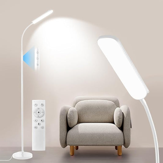 Yikuneng Dimmable LED Floor Lamp, Super Bright Reading Lamps Floor Standing Lamp with Remote & Touch Control, Stepless Dimming & 2700K-6500K Color Temperature, for Living Room Bedroom Office, White