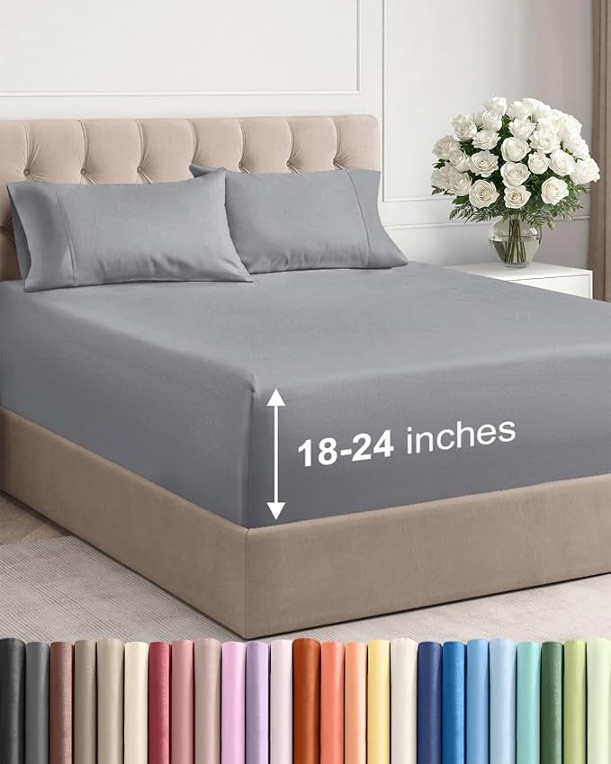 Extra Deep Twin Sheet Set - 4 Piece Breathable Cooling Sheets - Steel Blue | Hotel Luxury Bed Sheets Set, Easy & Secure Fit, Ultra-Soft, Wrinkle & Fade Free, Comfy Sheets Set with Extra Deep Pockets