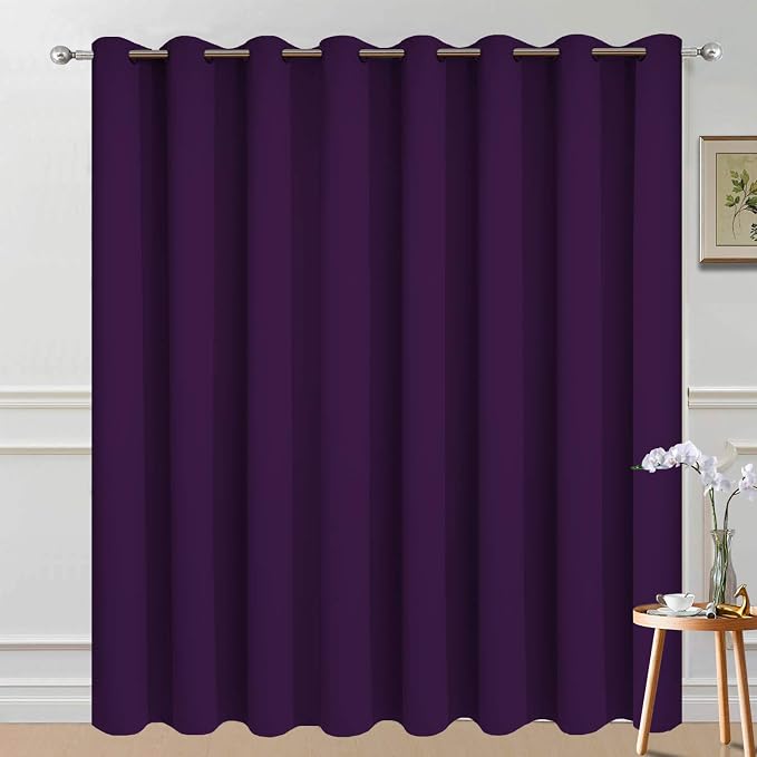Yakamok Purple 100% Blackout Patio Door Curtain Panels W100 x L84,1 Panel | Noise Reducing Barrier Panel for Sliding Glass Door, 2 Thick Layers Heat Full Light Blocking Patio Door Drapery