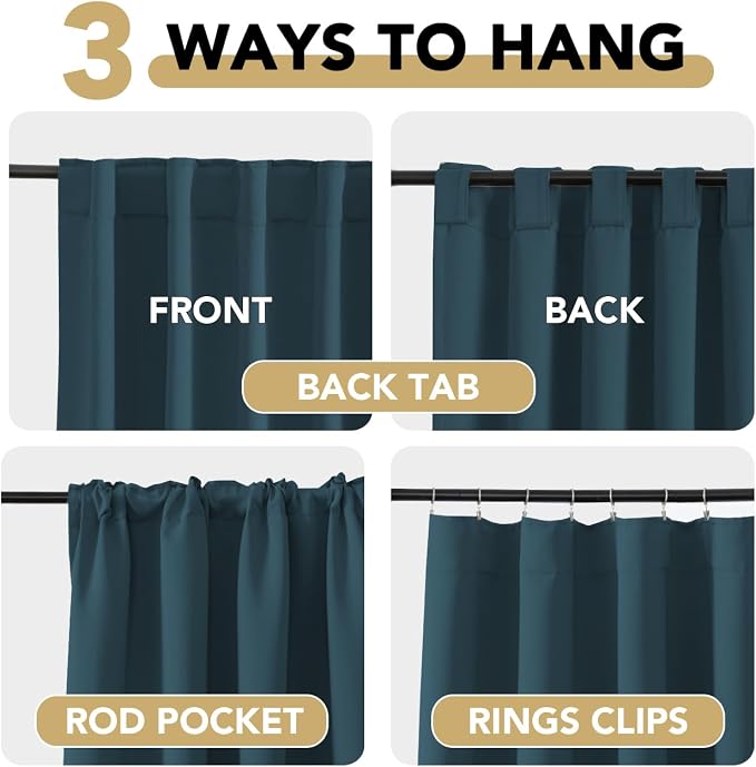 H.VERSAILTEX Blackout Curtains Thermal Insulated Window Treatment Panels Room Darkening Blackout Drapes for Living Room Back Tab/Rod Pocket Bedroom Draperies, 52 x 96 Inch, Dark Teal, 2 Panels