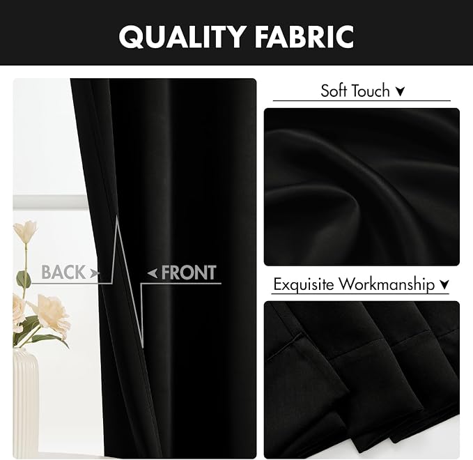 MIULEE 4-Panel 36 Inch Blackout Kitchen Tier Curtains Over Sink Black | Privacy Protection, Heat/Light Blocking, Cafe Curtains, Top&Bottom Rod Pocket, Suitable for Small Windows, Soft&Durable