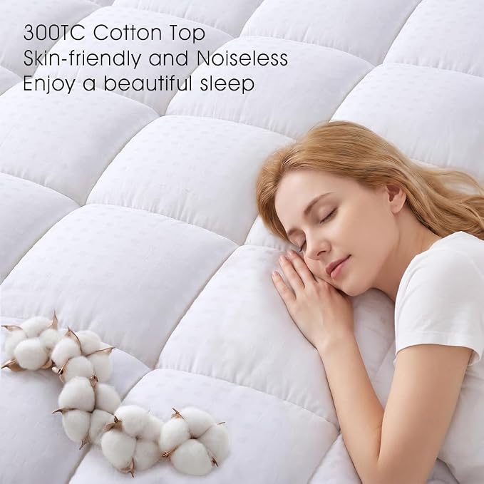 EASELAND Queen Size Mattress Pad Cotton Pillow Top Mattress Topper White | Cooling Mattress Cover Cotton Top,8-21" Deep Pocket Protector,60x80 Inches,Boxing Quilted & Machine Washable
