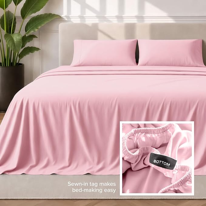 Bare Home Full Sheet Set - 1800 Ultra-Soft (Full, Light Pink) | Deep Pockets 6 to 15 Inches, Breathable, Hypoallergenic, Hotel Luxury, Easy Fit, Soft, All-Season