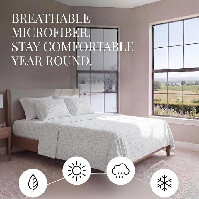 Linen Market 4 Piece King Size Sheets (Gray Vines) - Sleep Better Than Ever with These Ultra-Soft & Cooling King Sheets for Your King Size Bed - Deep Pocket Fits 16" Mattress