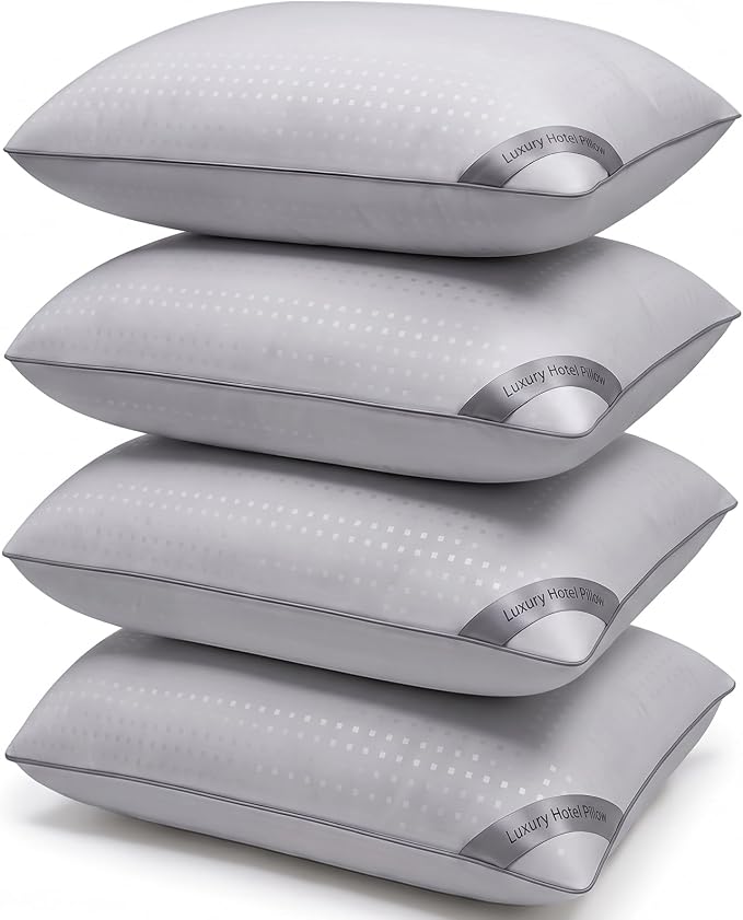 HIMOON Bed Pillows for Sleeping 4 Pack,Standard Size Cooling Pillows Set of 4,Top-end Microfiber Cover for Side Stomach Back Sleepers(Grey)