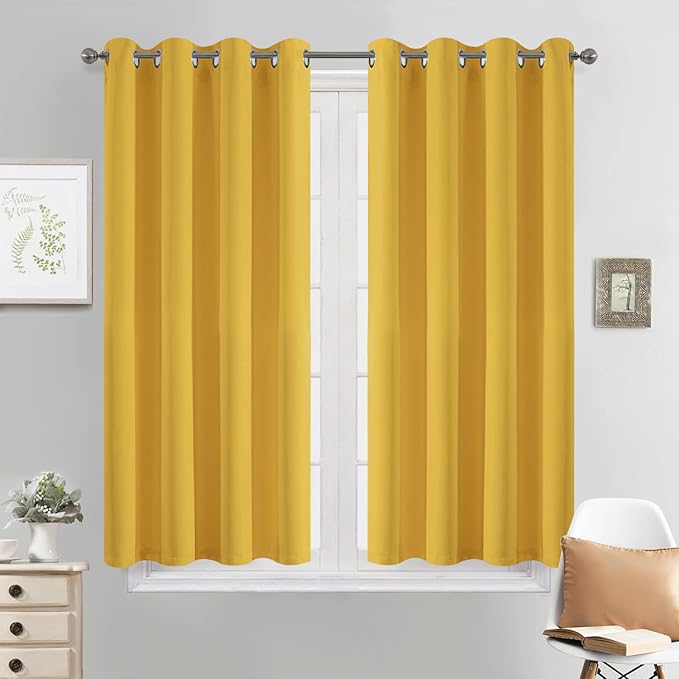 Yakamok Room Darkening Curtains 52x45 inch Long Mustard Yellow-Living Room | 2 panels,grommet blackout window treatment,thermal insulated,light blocking drapes,privacy protection,bedroom dining room