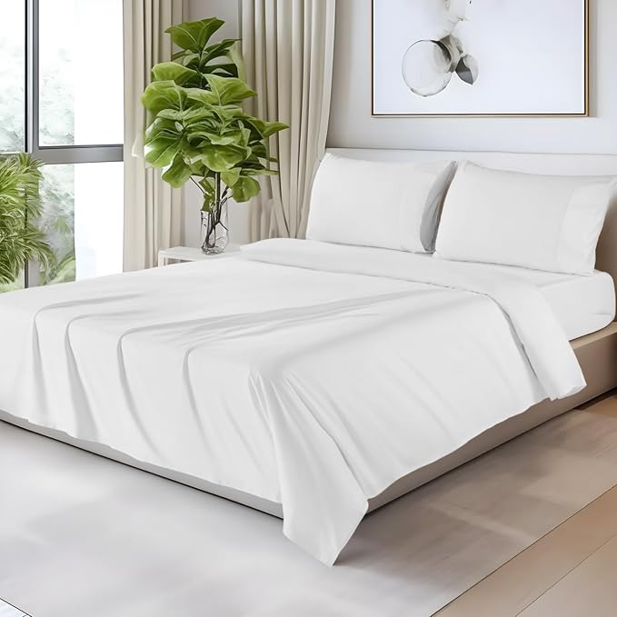 SONORO KATE 100% Egyptian Cotton Sheets,1200 Series,Full Size | Soft Breathable & Cooling LuxuryHotel Cotton,Sateen Weave for Soft Feel,Fits Upto 16" Mattress,4PC,White