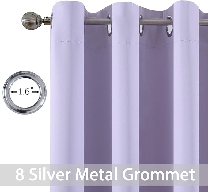 Yakamok Room Darkening Curtains 52x72 inch Length Lilac-Living Room | 2 panels,grommet blackout window treatment,thermal insulated,light blocking drapes,privacy protection,bedroom dining room