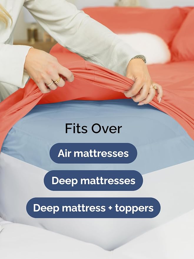 Extra Deep Cal King Sheet Set - 6 Piece Breathable & Cooling Sheets - Coral | Hotel Luxury Bed Sheets Set, Easy & Secure Fit, Ultra-Soft, Wrinkle & Fade Free, Comfy Sheets Set with Extra Deep Pockets