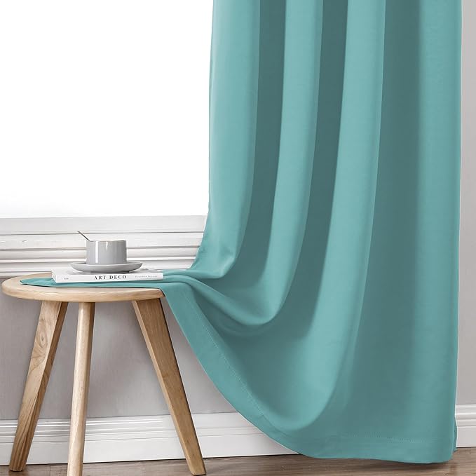 ChrisDowa 100% Blackout Curtains for Bedroom 102 Inches Long 2 Panels Set | 2 Thick Layers, Thermal Insulated, Light Blocking, Grommet, Long Window Drapes, for Living Room, Aqua, 52 x 102 Inch
