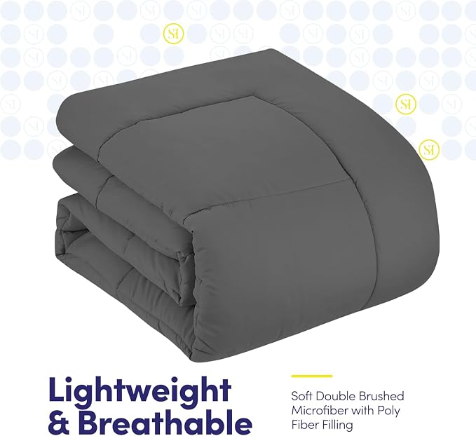 Sweet Home Collection 5 Piece Comforter Set Bag Solid Color All Season Soft Down Alternative Blanket & Luxurious Microfiber Bed Sheets, Gray, Twin