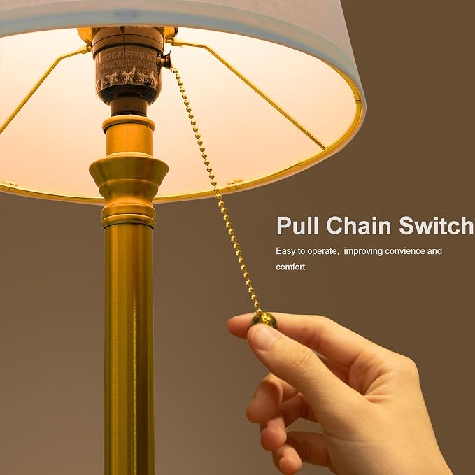 19.5" Small Table Lamp for Bedroom, Modern Brass Gold Lamp, USB A+C | Pull Chain Switch Bedside Table Lamps, White Shade, Small Nightstand Lamps for Living Room End Table & Desk Light
