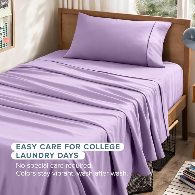 Bare Home Twin XL Sheet Set - 1800 Ultra-Soft (Twin XL, Lavender) | Deep Pockets 6 to 15 Inches, Breathable, Hypoallergenic, Hotel Luxury, Easy Fit, Soft, All-Season