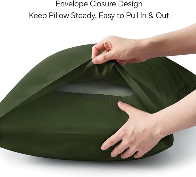 BEDELITE King Pillow Cases Set of 2, Rayon Derived from Bamboo, Olive Green | Cooling and Breathable Pillow Cover for Hot Sleepers & Night Sweats, Silky Soft Cozy, Envelope Closure, 20x36 Inches