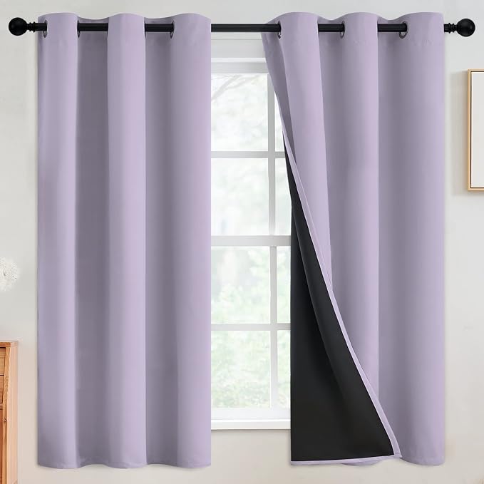 SimpleHome Lilac 100% Blackout Curtains Room Darkening Living Room 63 Inch | Curtains for Bedroom,Thermal Insulated Grommet Window Drapes,Curtains for Living Room with Black Back,42 x 63 Inch,2 Panels