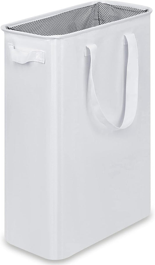 efluky Slim Laundry Basket, Narrow Laundry Hamper with Handles, Collapsible Dirty Clothes Hamper, Tall Laundry Bin for Laundry Room, Dorm and Bedroom, 12.7 Gallons(48L) White