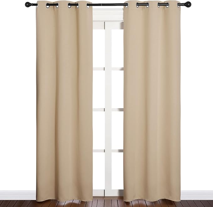 NICETOWN Biscotti Beige Blackout Curtains for Bedroom 34" x 84" 2 Panels | Thermal Insulated Grommet Draperies Window Panels, Light Blocking Noise Reducing Room Darkening for Kitchen Home Decor