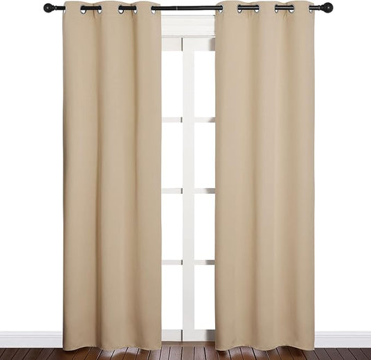 NICETOWN Biscotti Beige Blackout Curtains for Bedroom 34" x 84" 2 Panels | Thermal Insulated Grommet Draperies Window Panels, Light Blocking Noise Reducing Room Darkening for Kitchen Home Decor