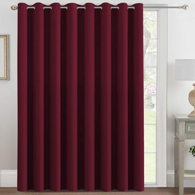 H.VERSAILTEX Blackout Patio Curtains 100 x 90 Inches for Sliding Door Extral Wide Blackout Curtain Panels Christmas Decor for Living Room - Grommet Top, 7.5' Tall by 8.3' Wide - Burgundy