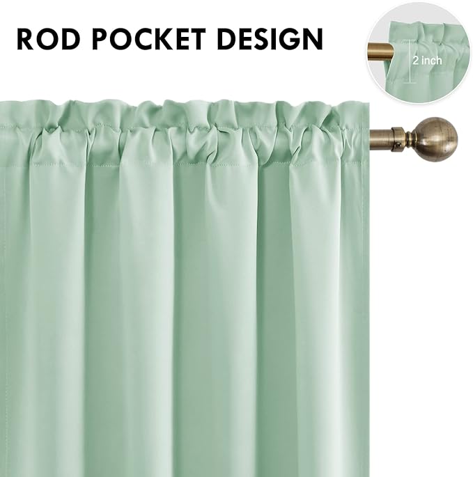 DWCN Blackout Curtains for Bedroom Living Room 52 x 54 Inch Long 2 Panels | Room Darkening, Thermal Insulated, Light Blocking, Rod Pocket Drapes, Noise Reducing Window Treatments, Light Green