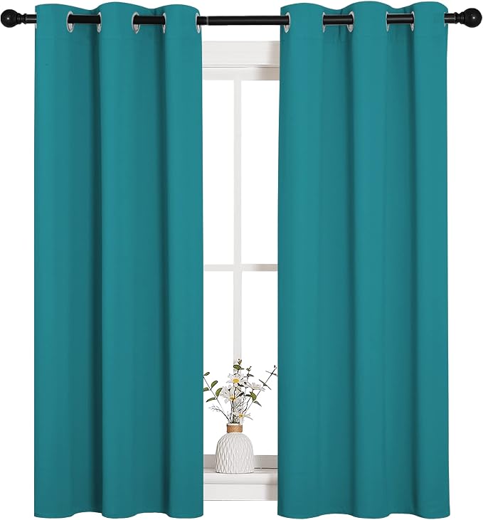 NICETOWN Room Darkening Curtains, 2 Panels, W34 x 54-inch, Peacock Teal | Thermal Insulated Grommet Blackout Curtains for Modern Casual Elegant Bedroom Kids Room Theme Decoration