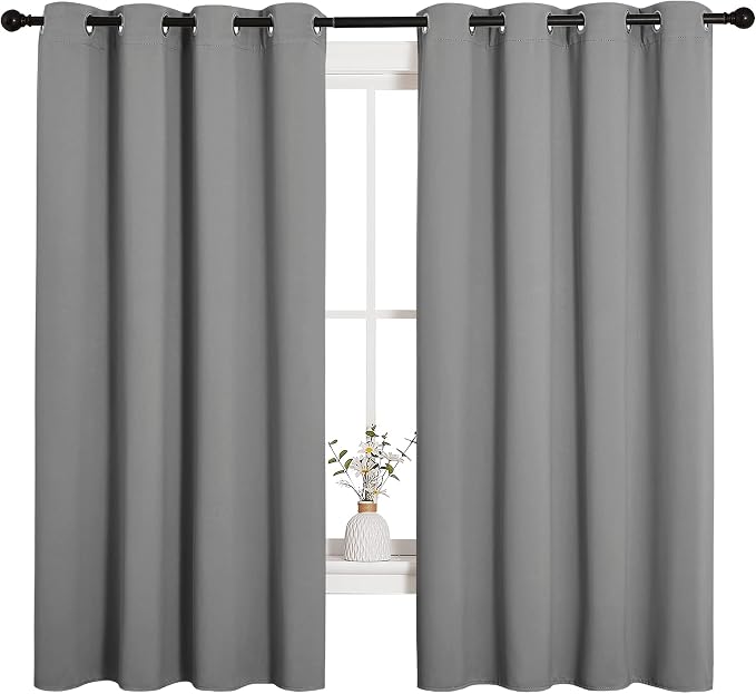 NICETOWN Silver Grey Blackout Curtain Panels for Bedroom, Thermal Insulated Grommet Top Blackout Draperies and Drapes for Basement (2 Panels, W55 x L68-inch) | Thermal Insulated Grommet Top Draperies Drapes for Basement Living Room Kitchen, Light Block...