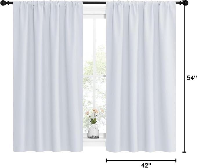 NICETOWN Greyish White Window Curtain Panels - Thermal Insulated Rod Pocket Room Darkening Curtain Sets for Bedroom (Platinum - Greyish White, 2 Panels, 42 by 54)