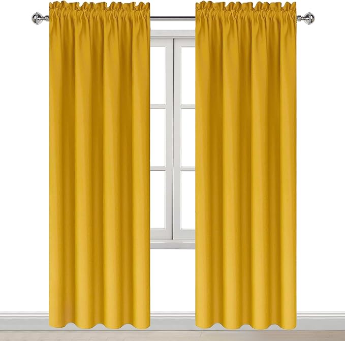 DWCN Blackout Curtains for Bedroom Living Room 42 x 84 Inch Long Yellow | 2 Panels Set, Room Darkening, Thermal Insulated, Light Blocking, Rod Pocket Drapes, Noise Reducing Window Treatments
